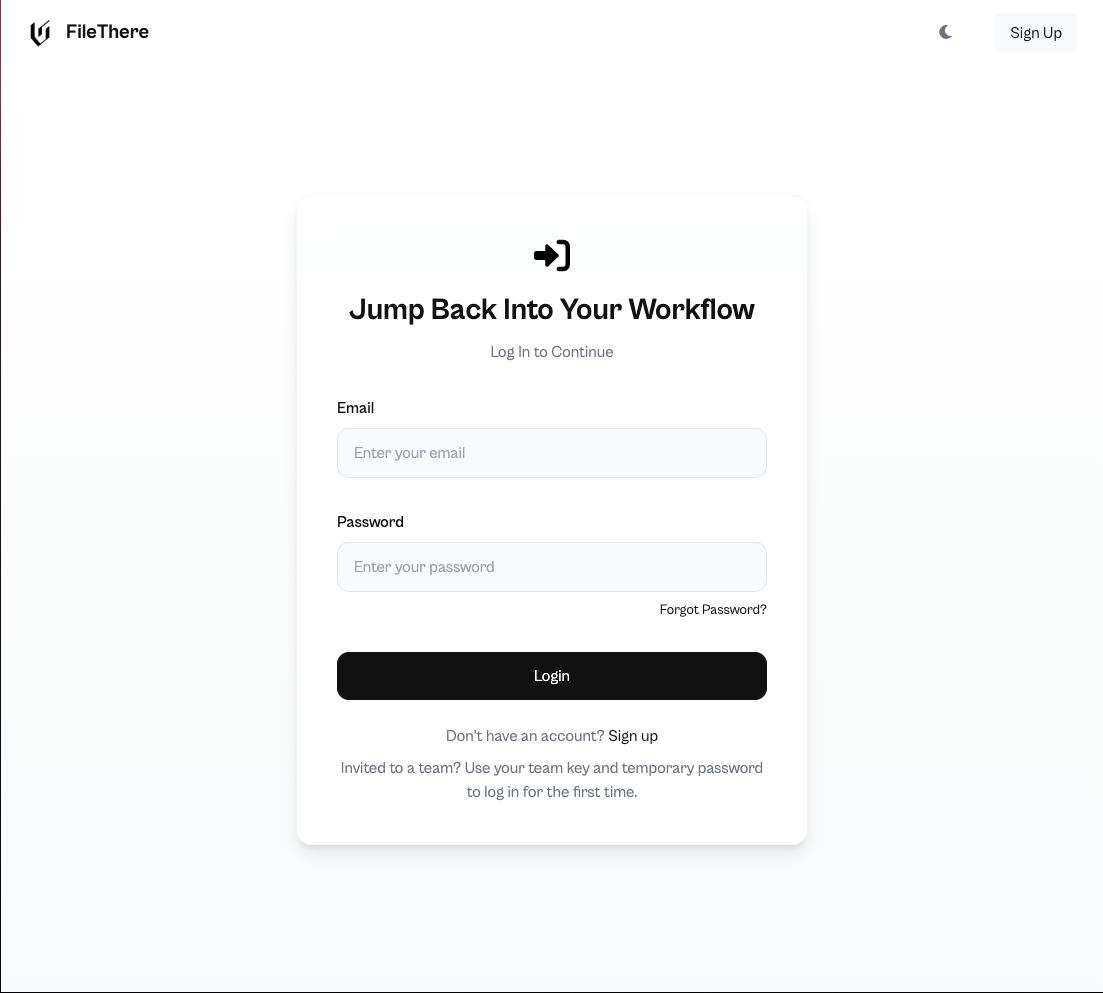 FileThere Login Interface