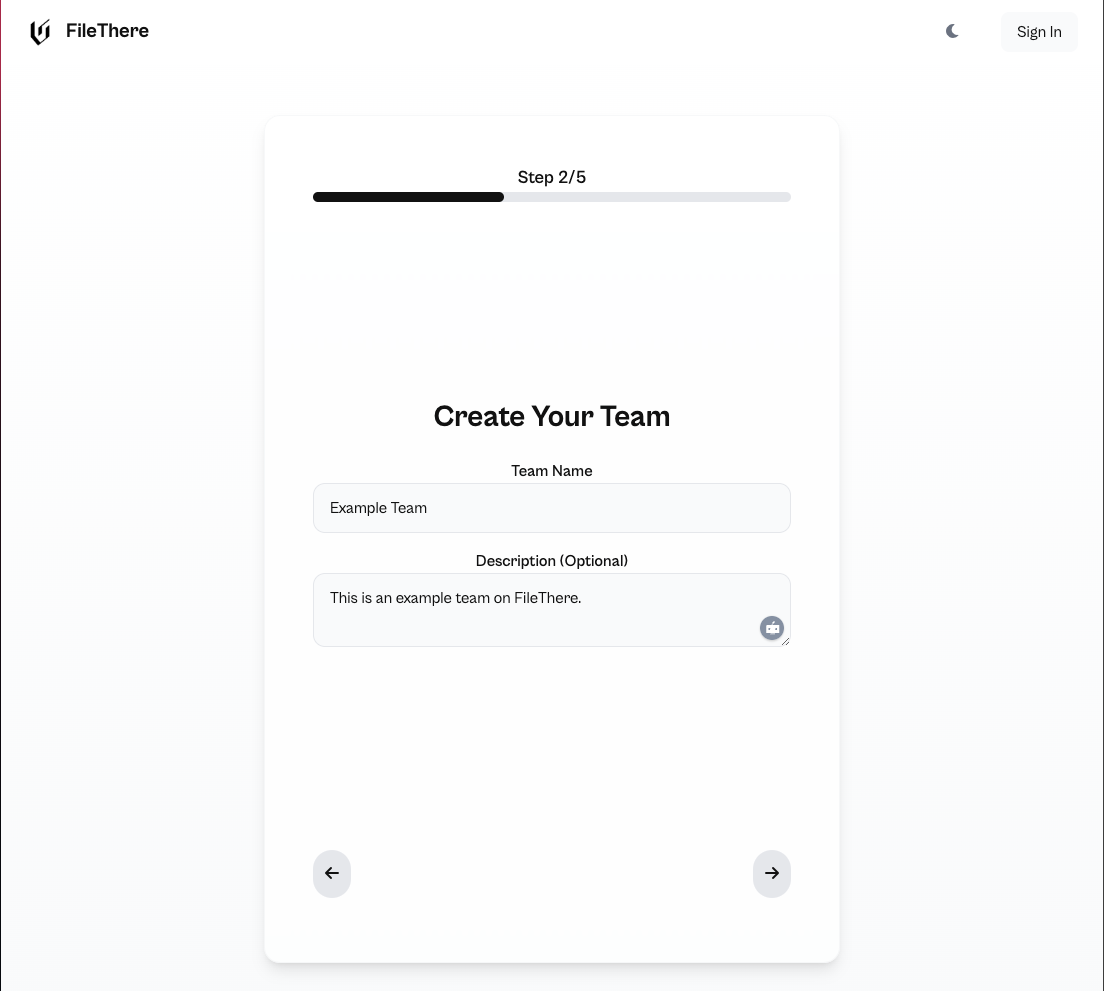 FileThere Create Team