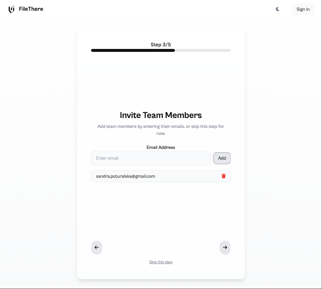 FileThere Invite Team