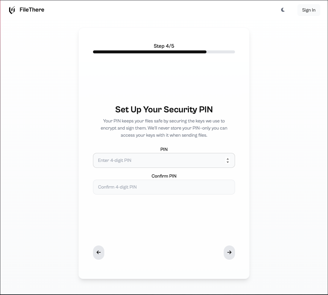 FileThere PIN Setup